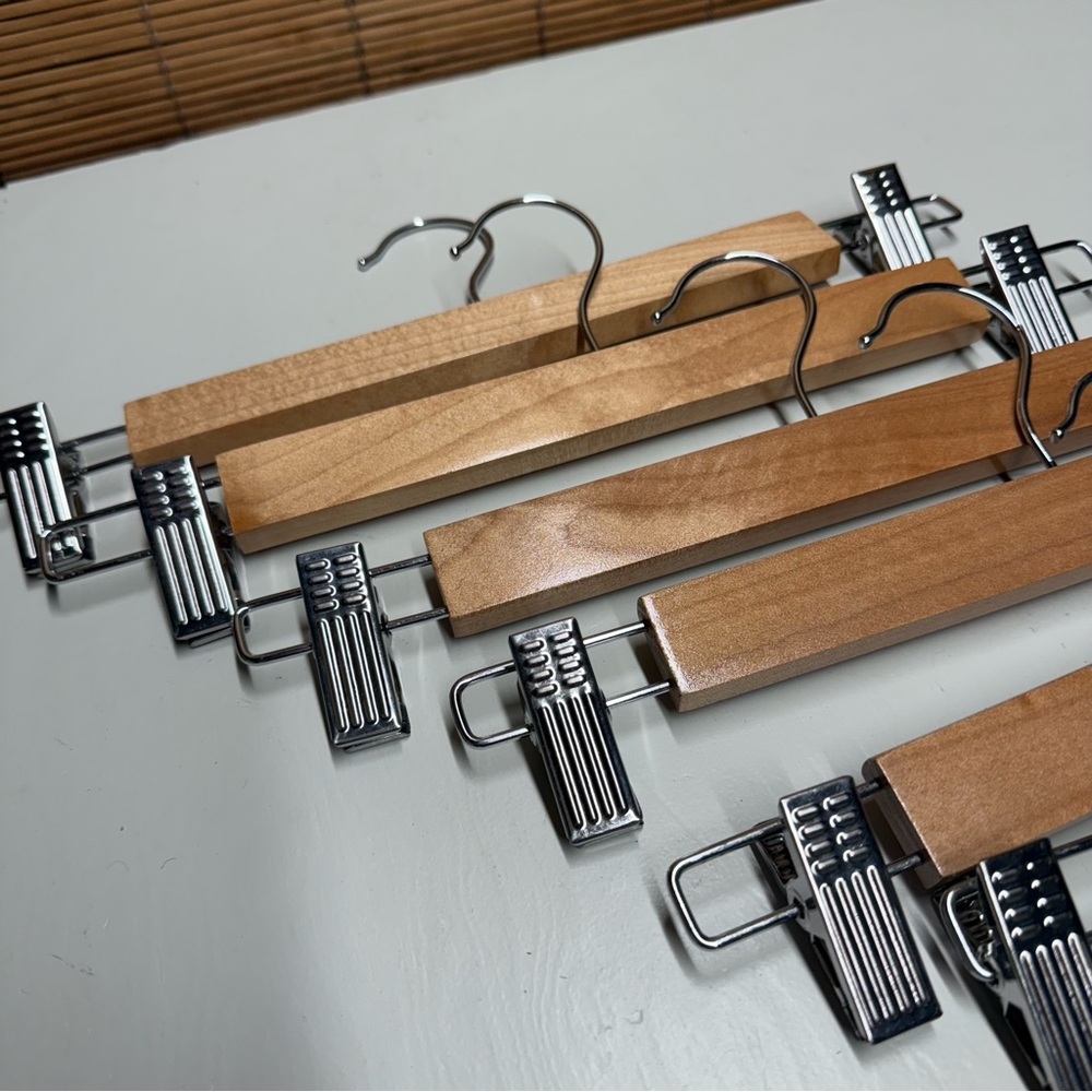 Wooden Pant Hangers with Metal Clips Set of 6 - Picture 2 of 2